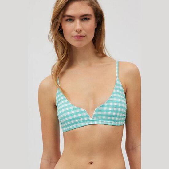 Top bikini triángulo vichy con textura azul celeste copa B