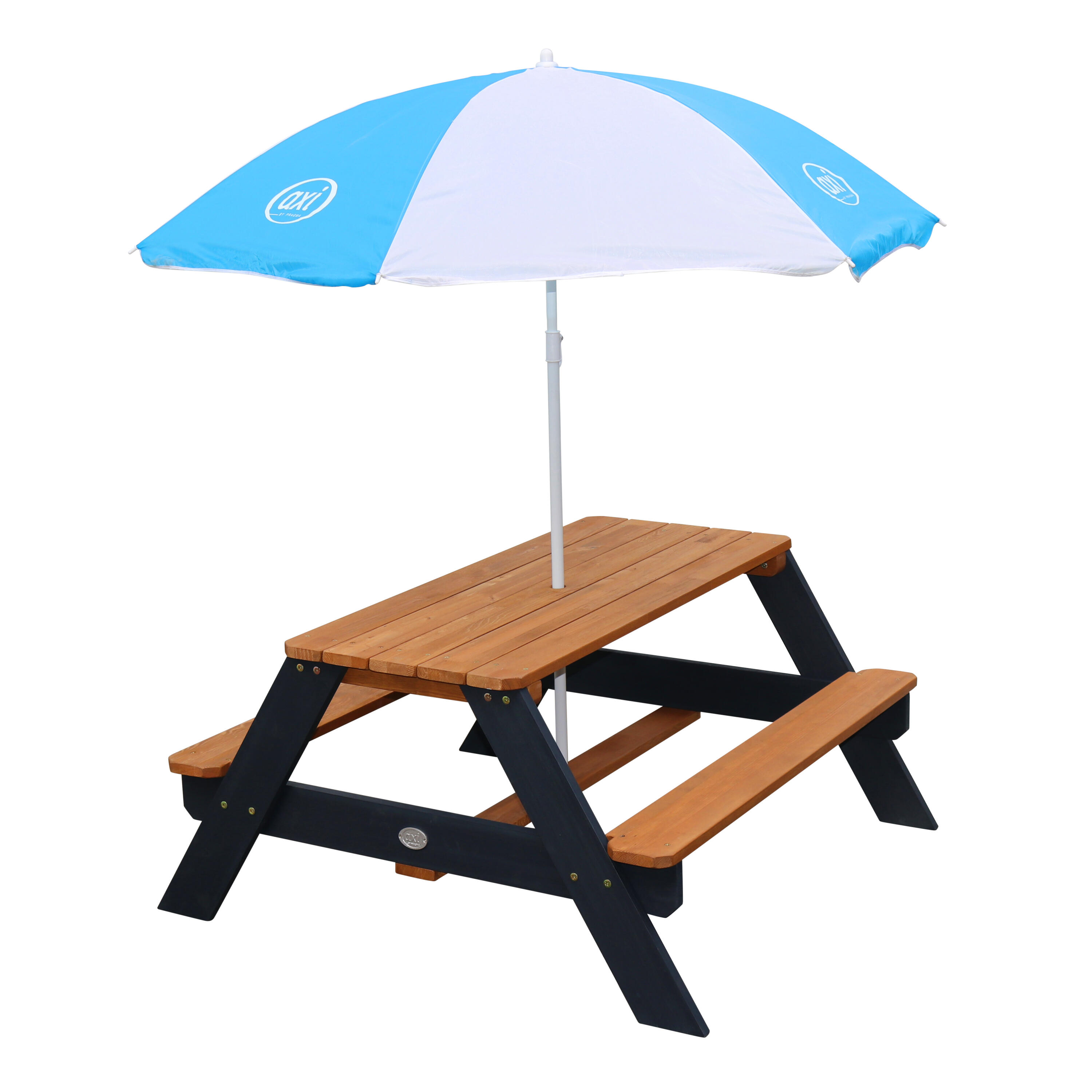 Table Pique Nique avec Parasol 95x97x48 cm, Marron/Blanc 2/7