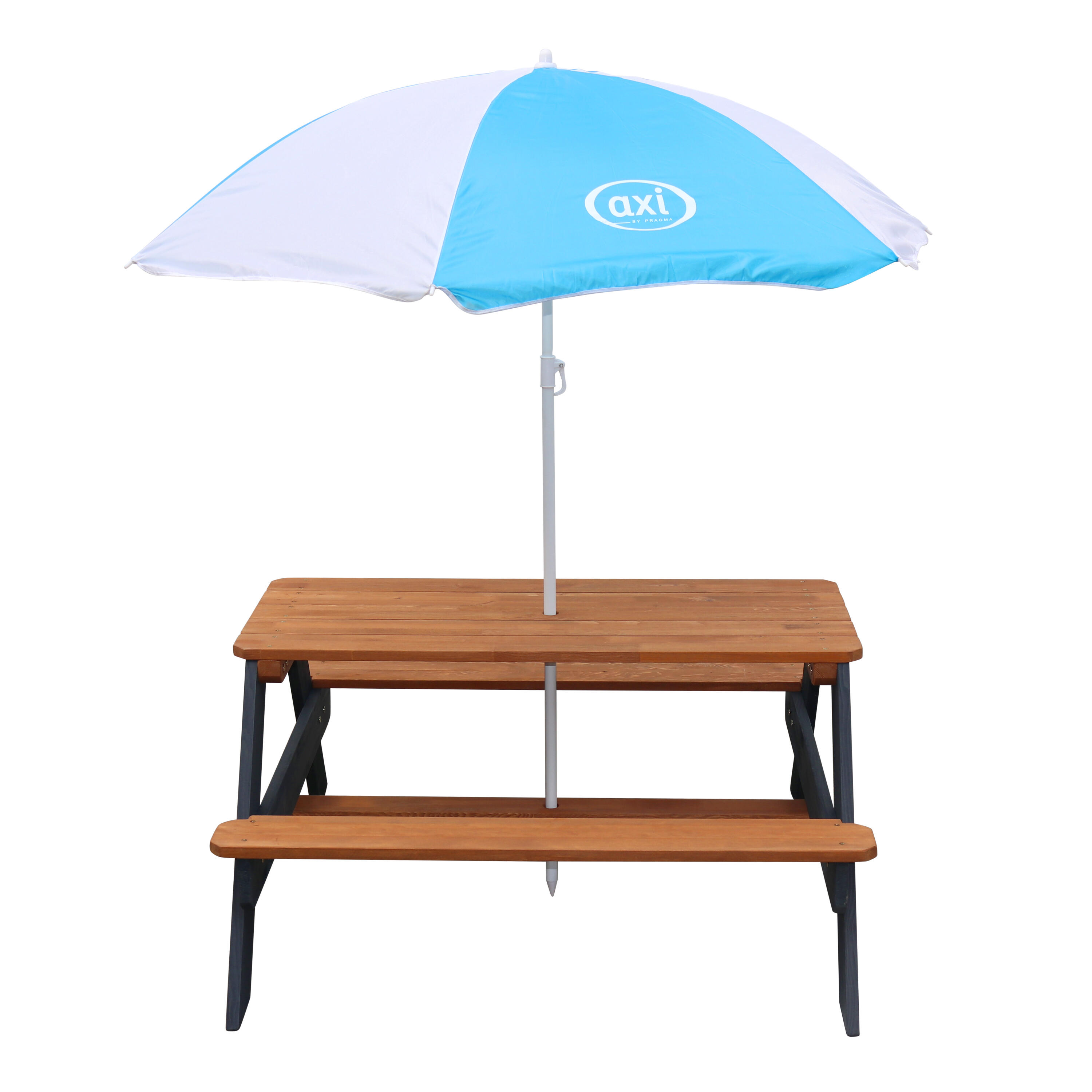 Table Pique Nique avec Parasol 95x97x48 cm, Marron/Blanc 5/7