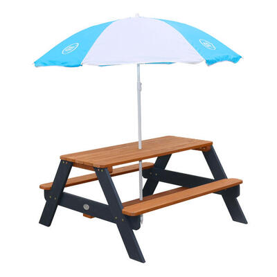 Nick picknicktafel met parasol, bruin/wit, 95x97x48 cm