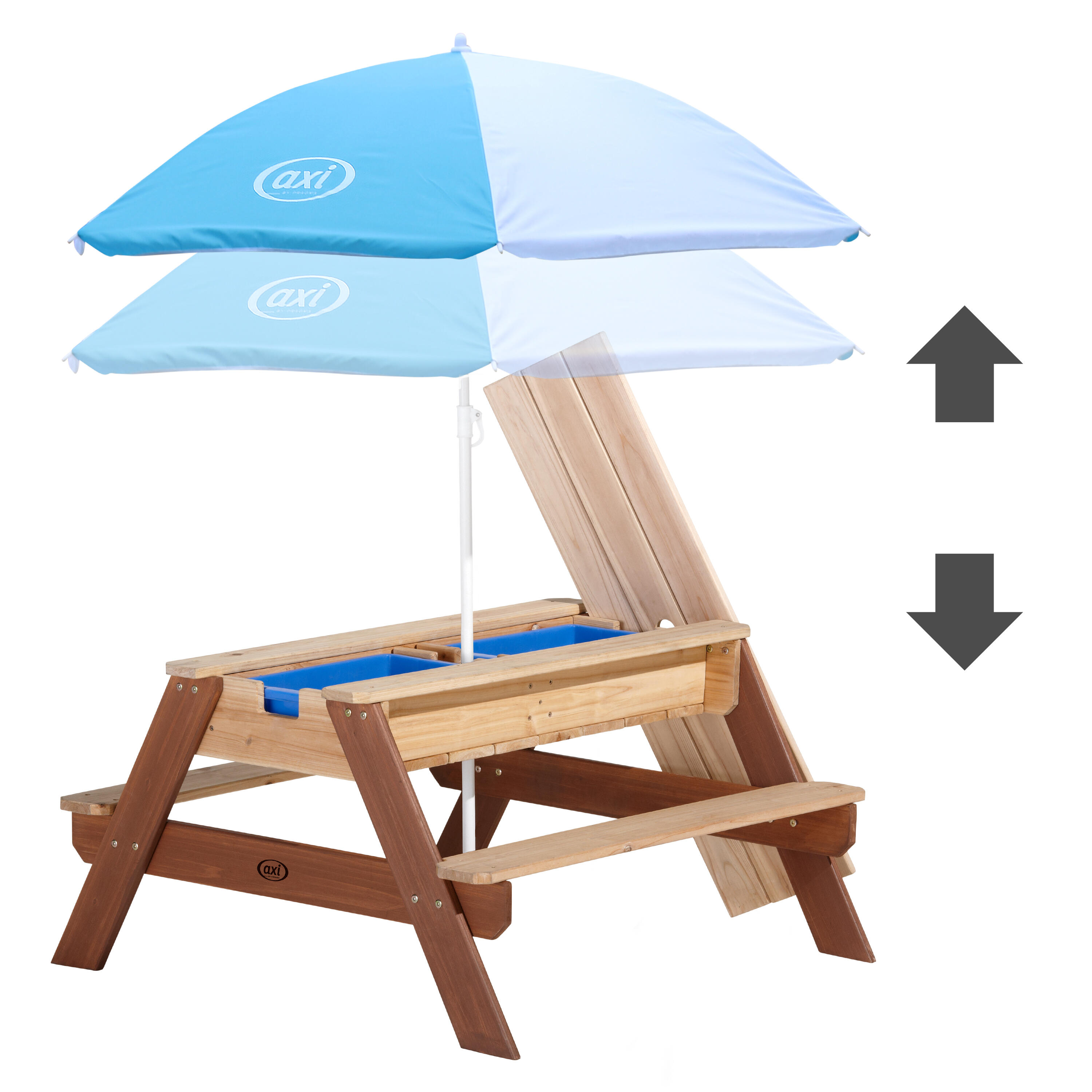 Table pique nique Sable et eau Marron - Nick - Parasol Bleu/Blanc 7/7