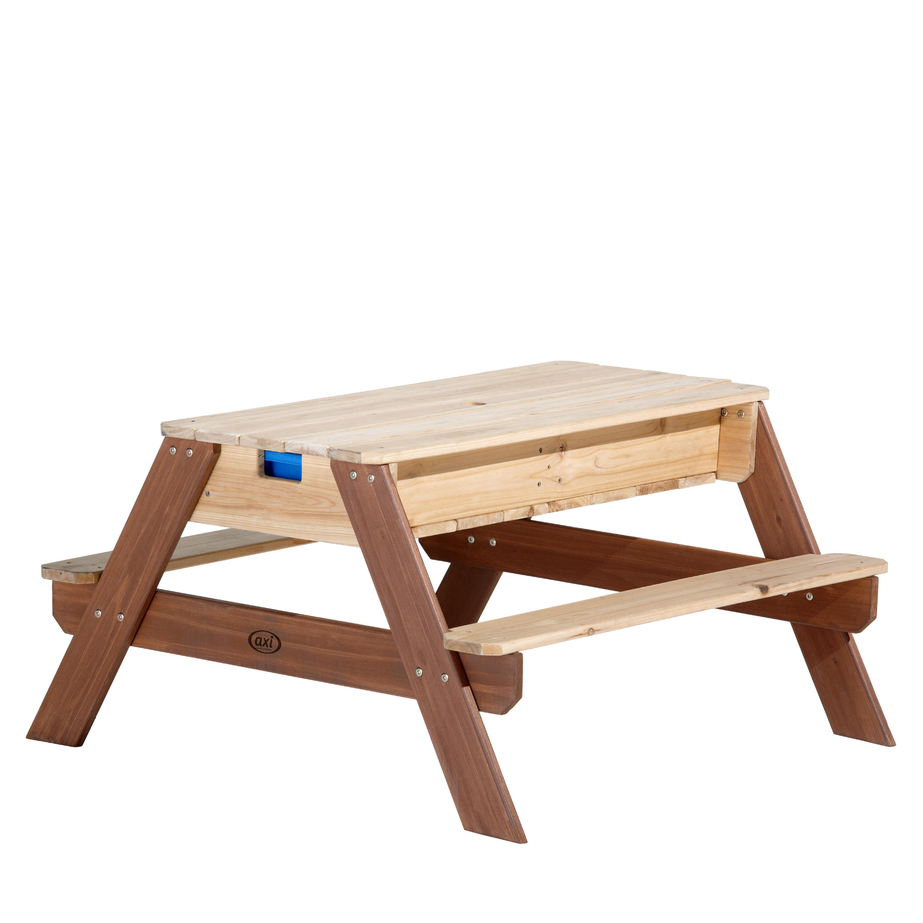 Mesa de picnic Arena y agua Marrón - Nick - Sombrilla Verde/Blanca 6/7