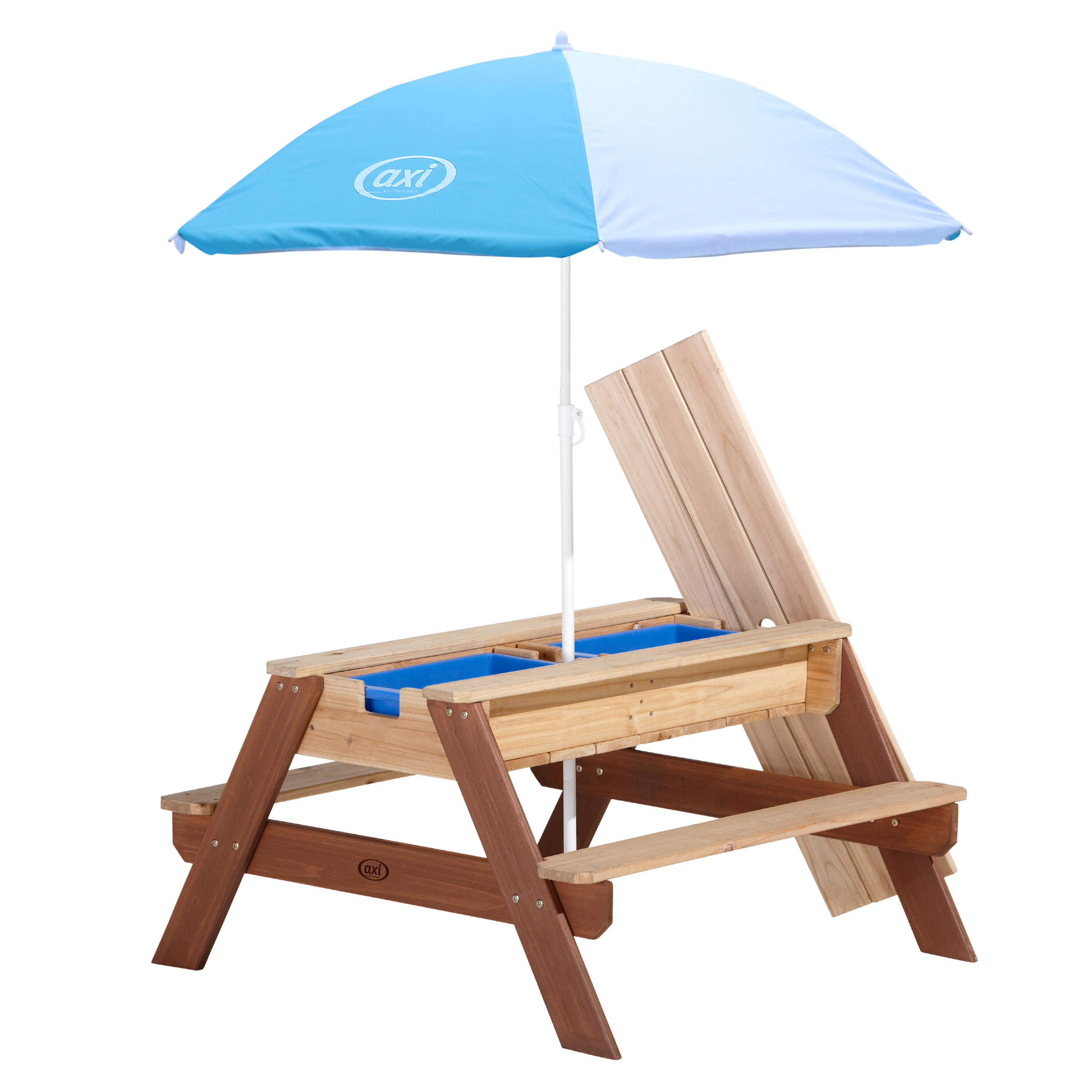 Table pique nique Sable et eau Marron - Nick - Parasol Bleu/Blanc 2/7