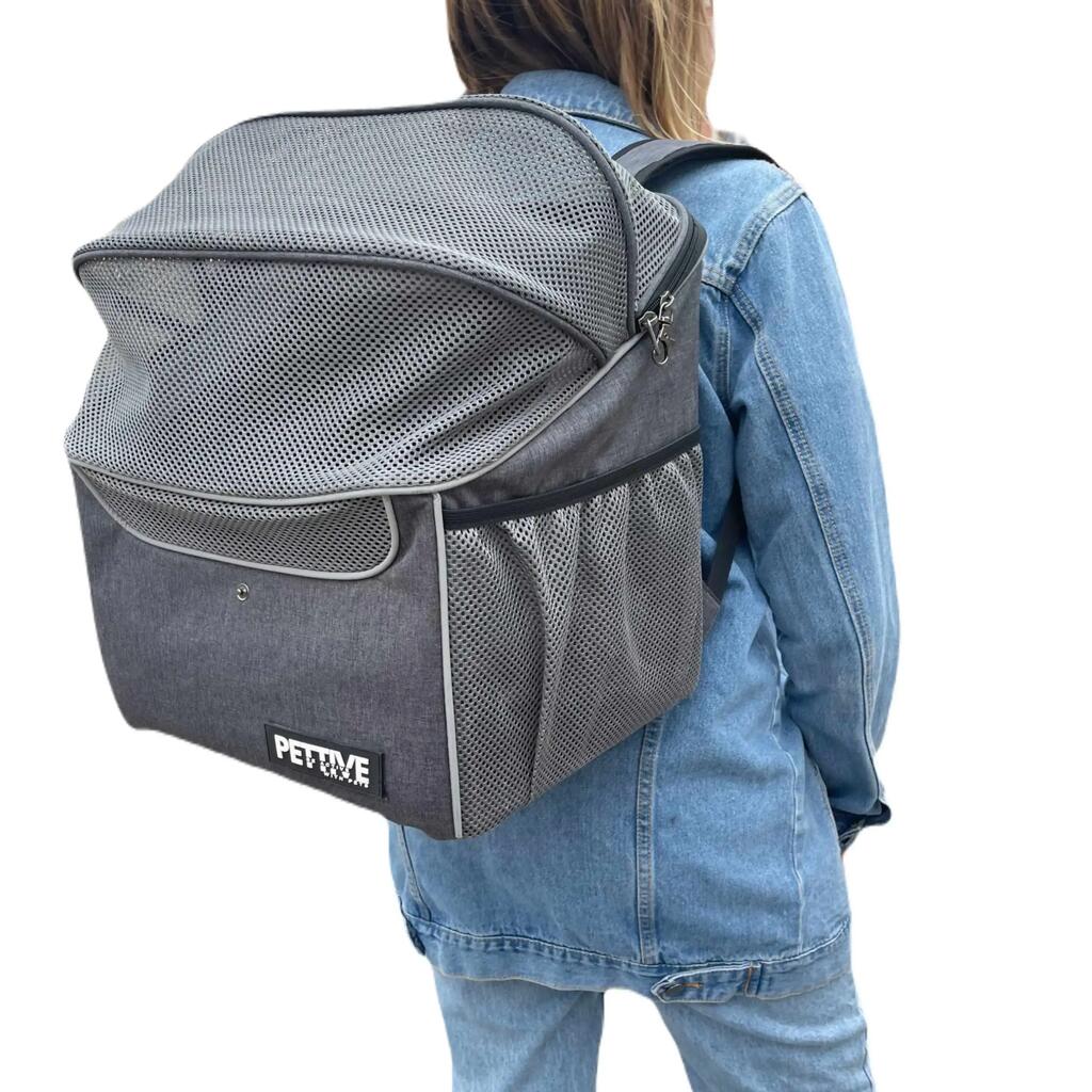 Bike basket and backpack for dog or cat PETRIVE BikeOn, grey, up to 7 kg