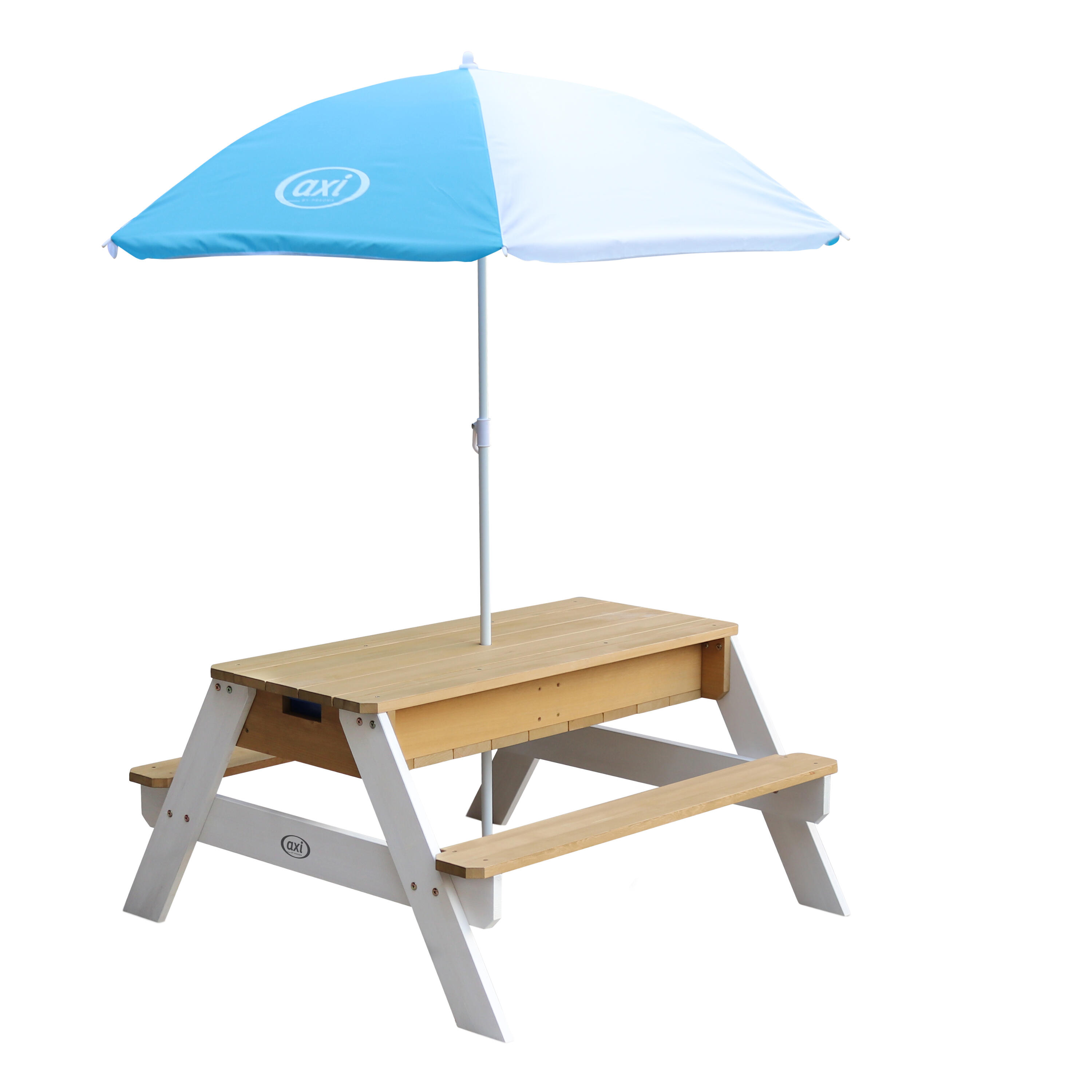 Mesa de picnic Arena y agua Marrón/Blanco - Nick - Sombrilla Azul/Blanco 2/7