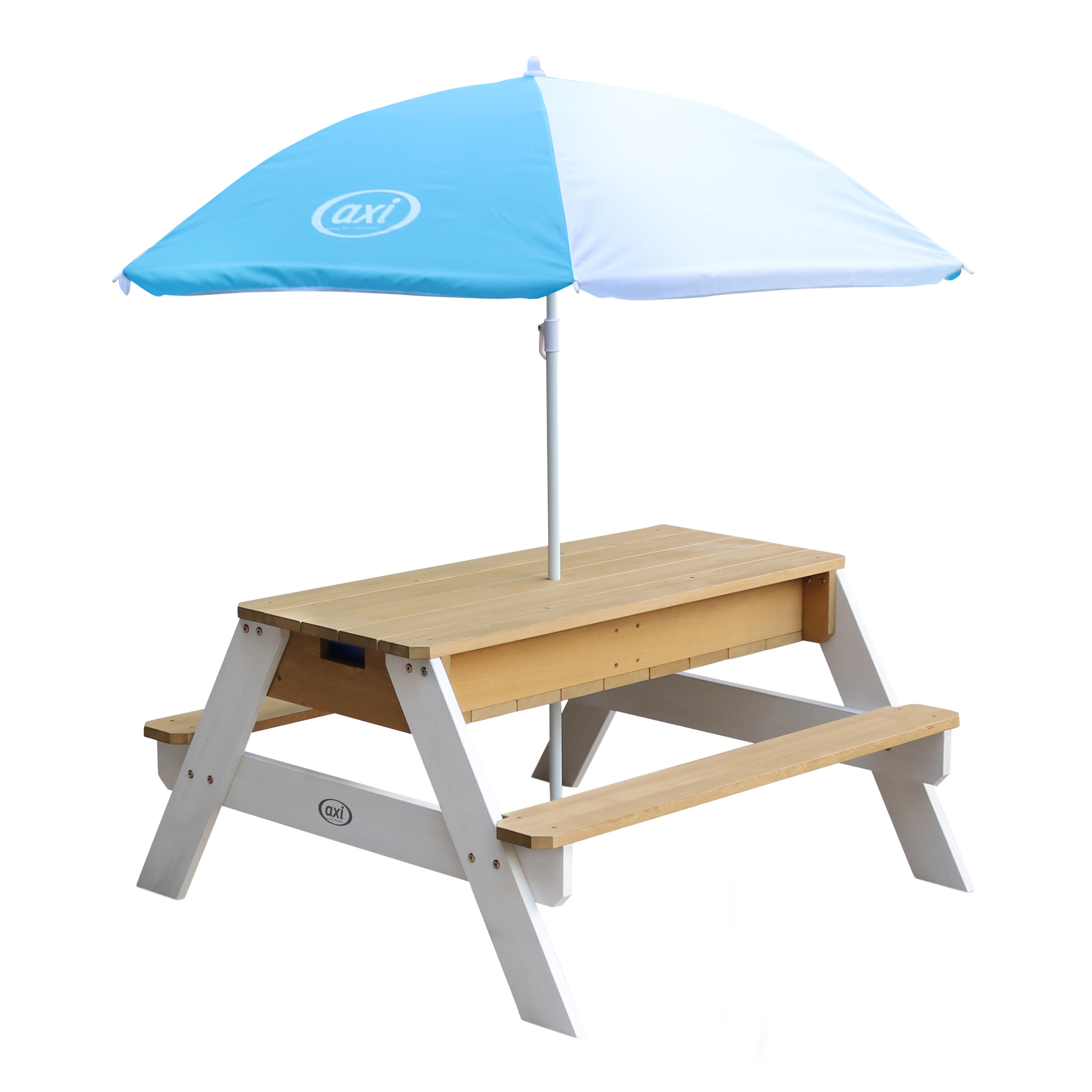Axi - Table Pique Nique Sable Et Eau Marron/blanche - Nick - Parasol Bleu/blanc - No Value Provided - Blanc - Taille Unique - Decathlon