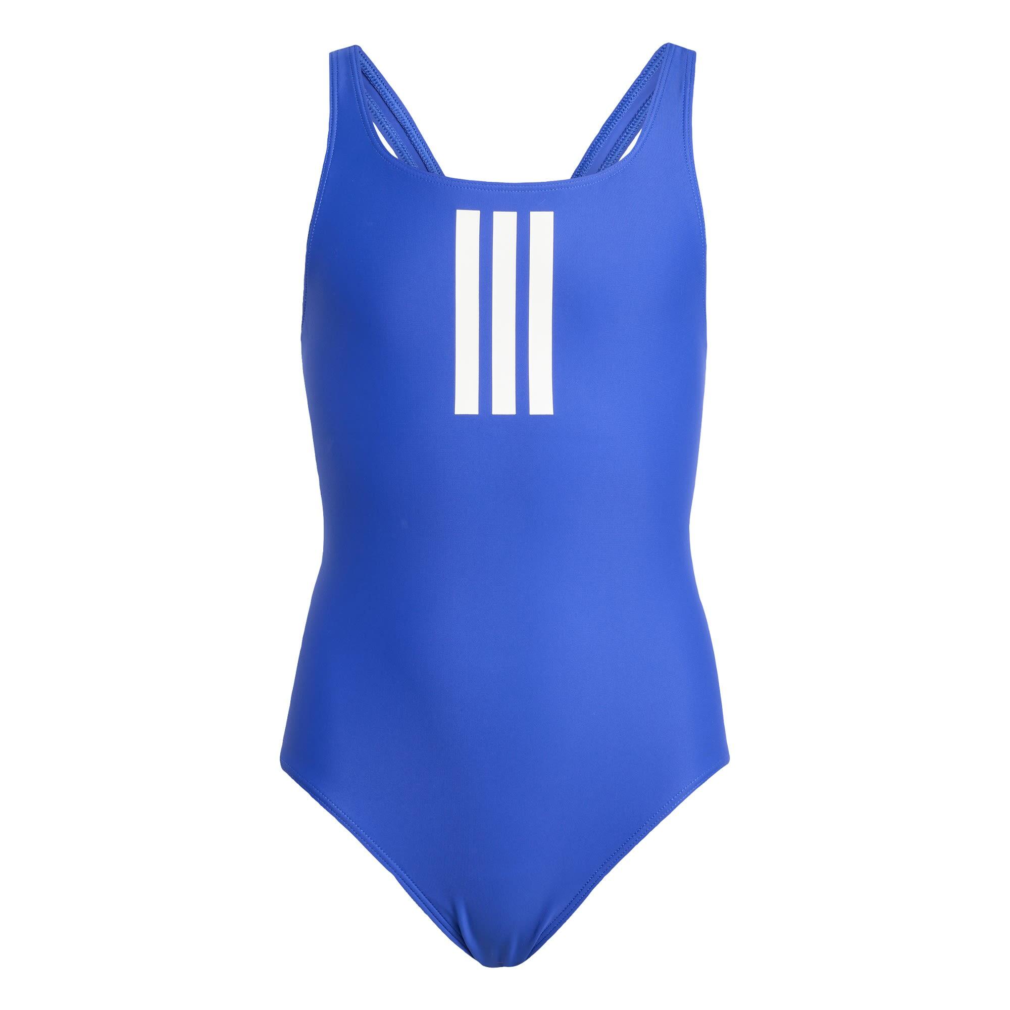 Adidas - Maillot De Bain 3 Bandes Enfants - Combinaison De Natation - Blanc|bleu - 14-15 Ans - Decathlon