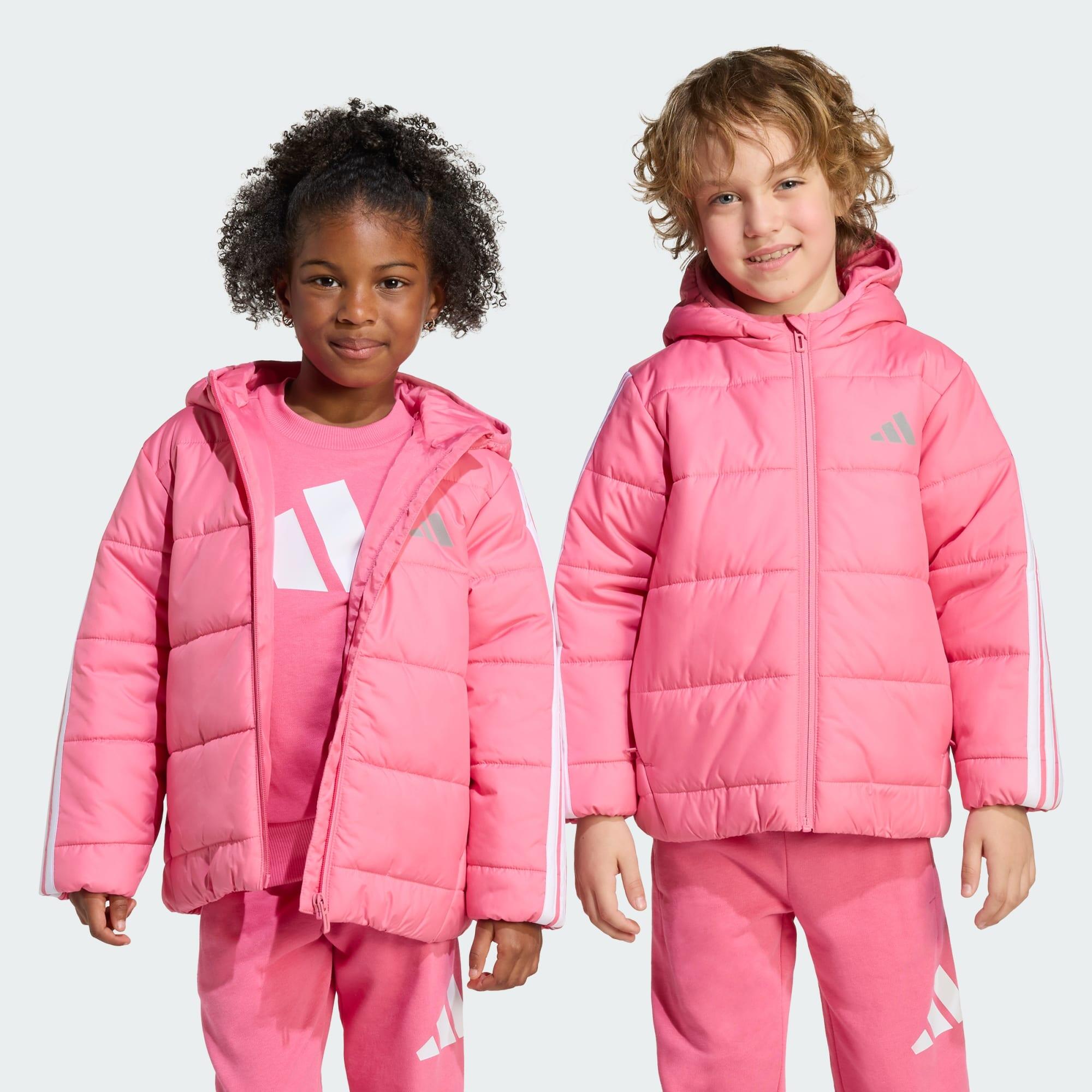 Adidas - Veste Matelassée 3 bandes Essentials Enfants - Doudoune Synthétique - Blanc|rose - 4 À 6 Ans - Decathlon