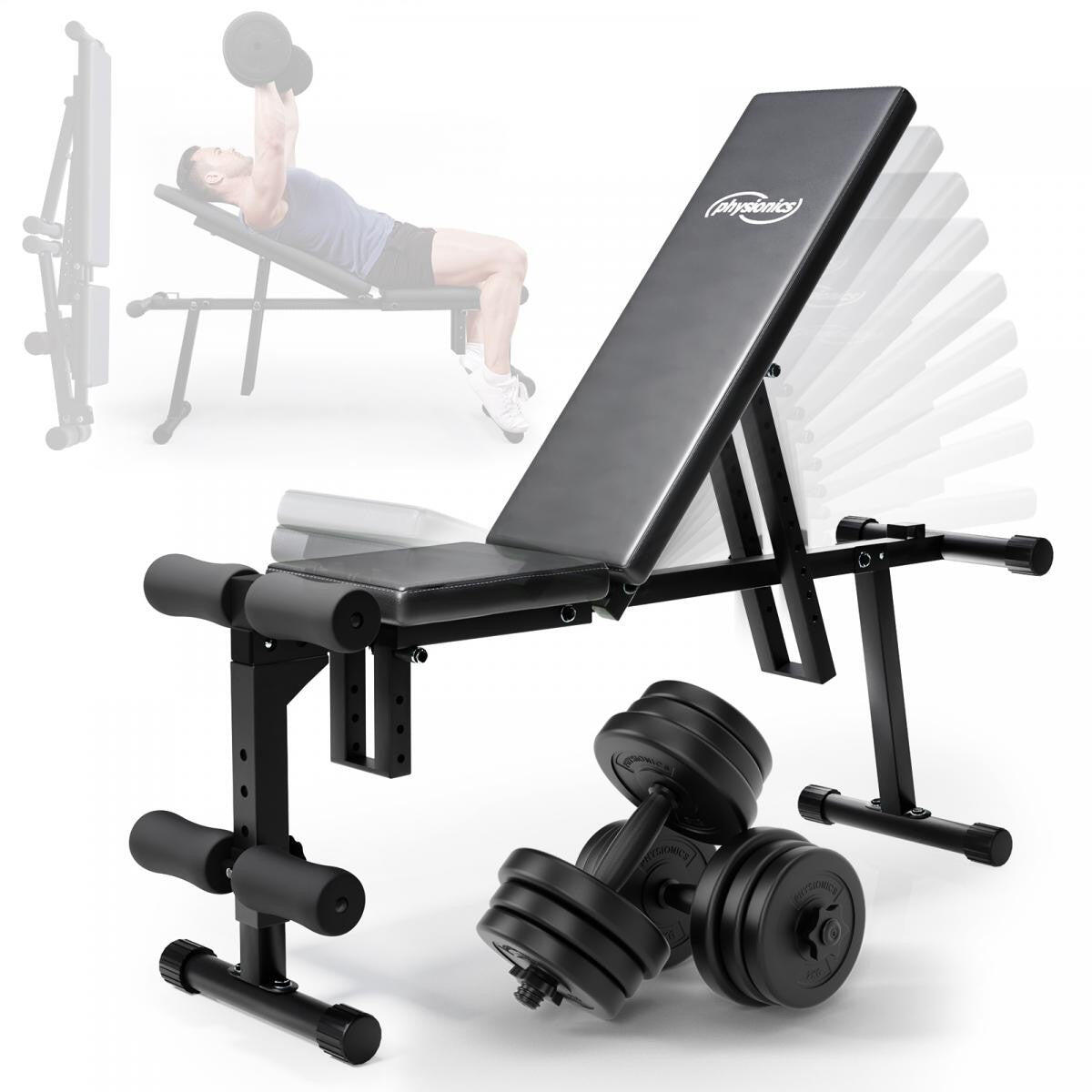 Banca multifunctionala si set de gantere 40 kg