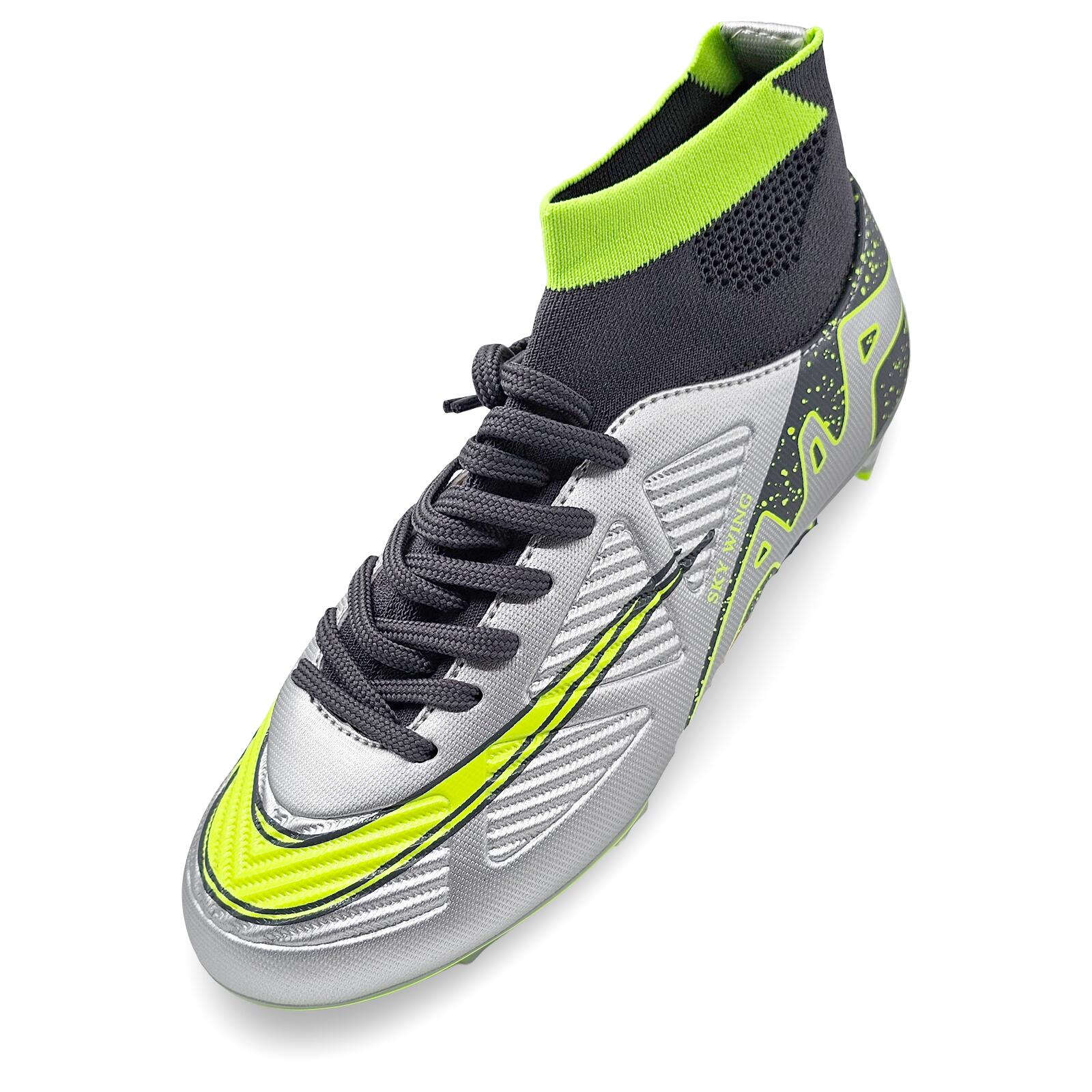 Ghete de fotbal Sky Wing C9838, cu glezniera si crampoane,  iarba 41 argintiu