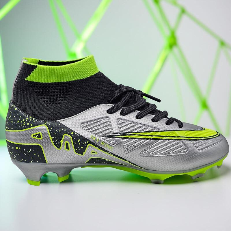Ghete de fotbal Sky Wing C9838, cu glezniera si crampoane, iarba 40 argintiu