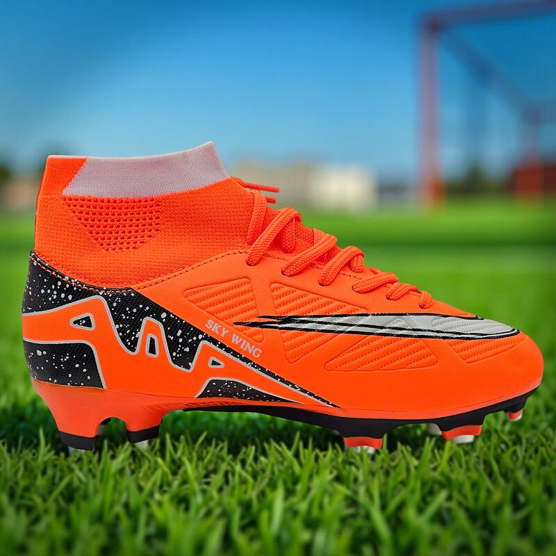 Ghete de fotbal Sky Wing C9838, cu glezniera si crampoane,  iarba 32 portocaliu