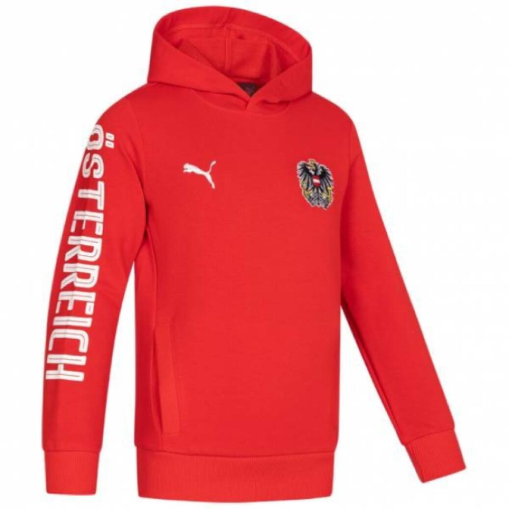 PUMA Puma Kid's Red Hoodie OFB Austria Football Badge Hoodie