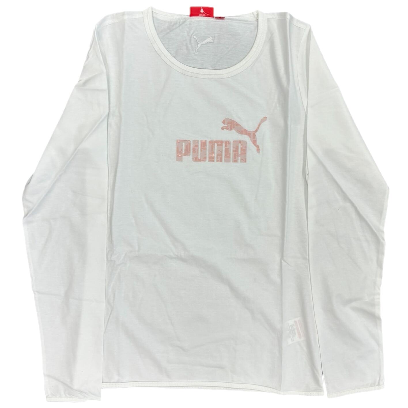 Puma Women's White Top Long Sleeve Pink T-Shirt 2/3