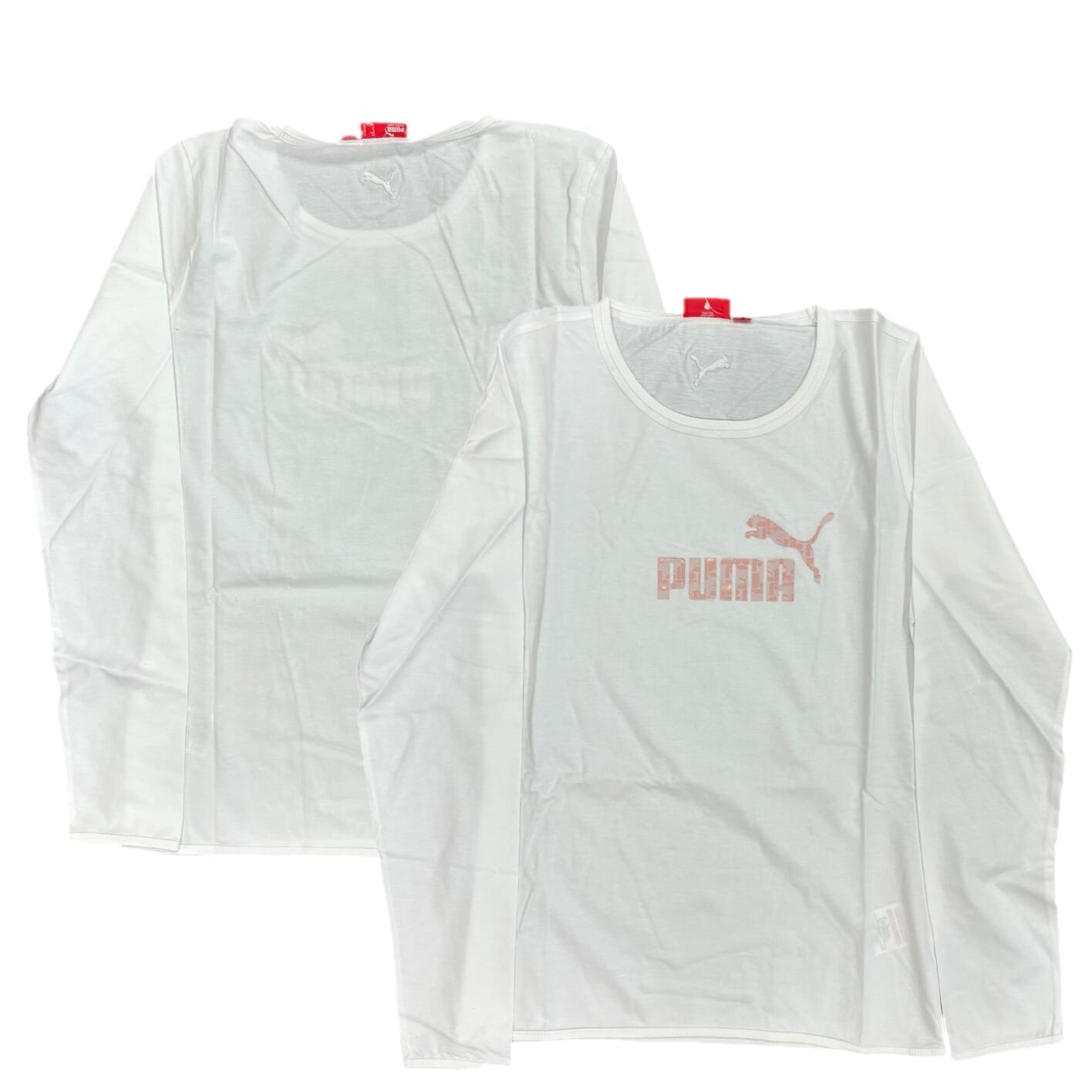 Puma Women's White Top Long Sleeve Pink T-Shirt 1/3