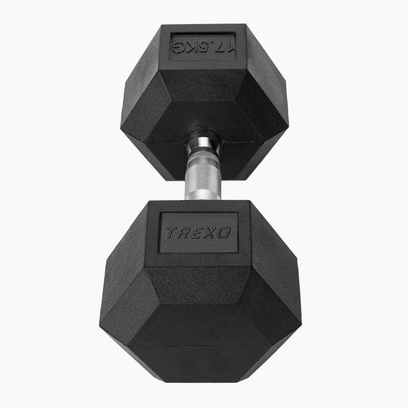 Haltère caoutchouté TREXO Hex 17,5 kg