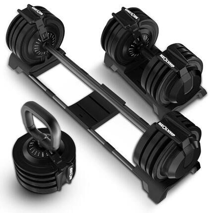 3 in 1 Hanteln Set 2-24kg – Verstellbare Kurzhanteln, Langhantel & Kettlebell