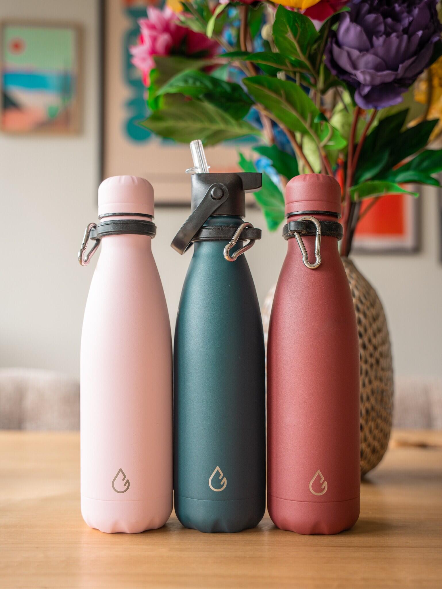 All FLOW waterfles RVS burgundy 500 ml - dop met rietje 4/5