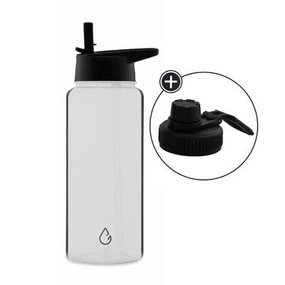 Move waterfles taupe transparant 1 liter - dop met rietje en sportdop