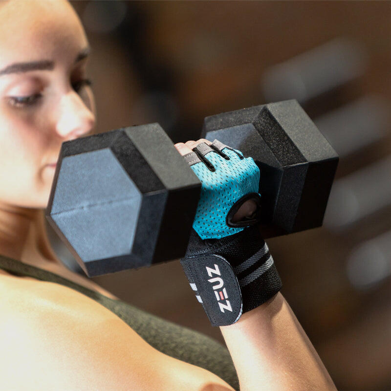 Guanti sportivi e da fitness ZEUZ da donna e da uomo – Blu e neri – Taglia L 3/4
