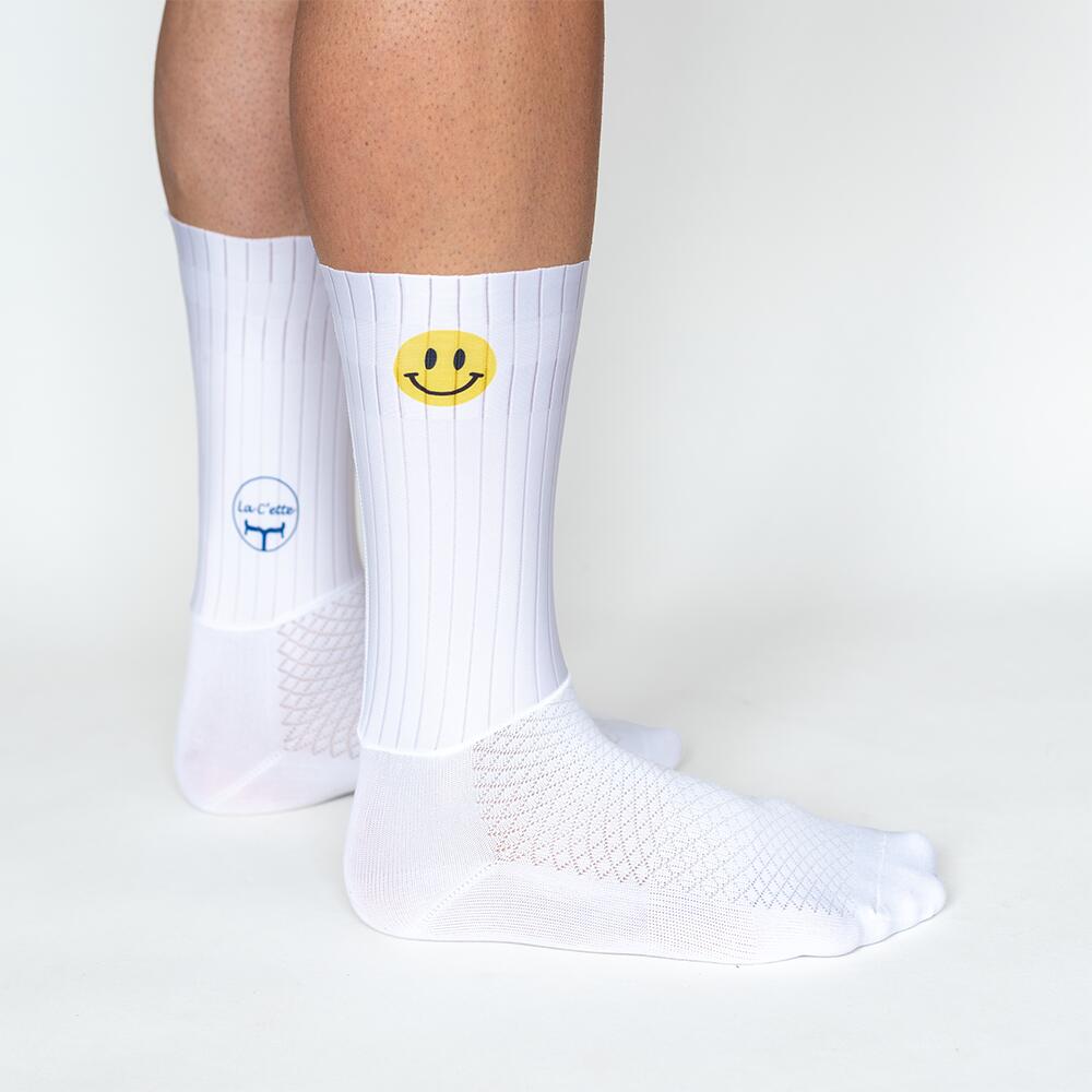 Witte aerosokken fietsen smile 2/4