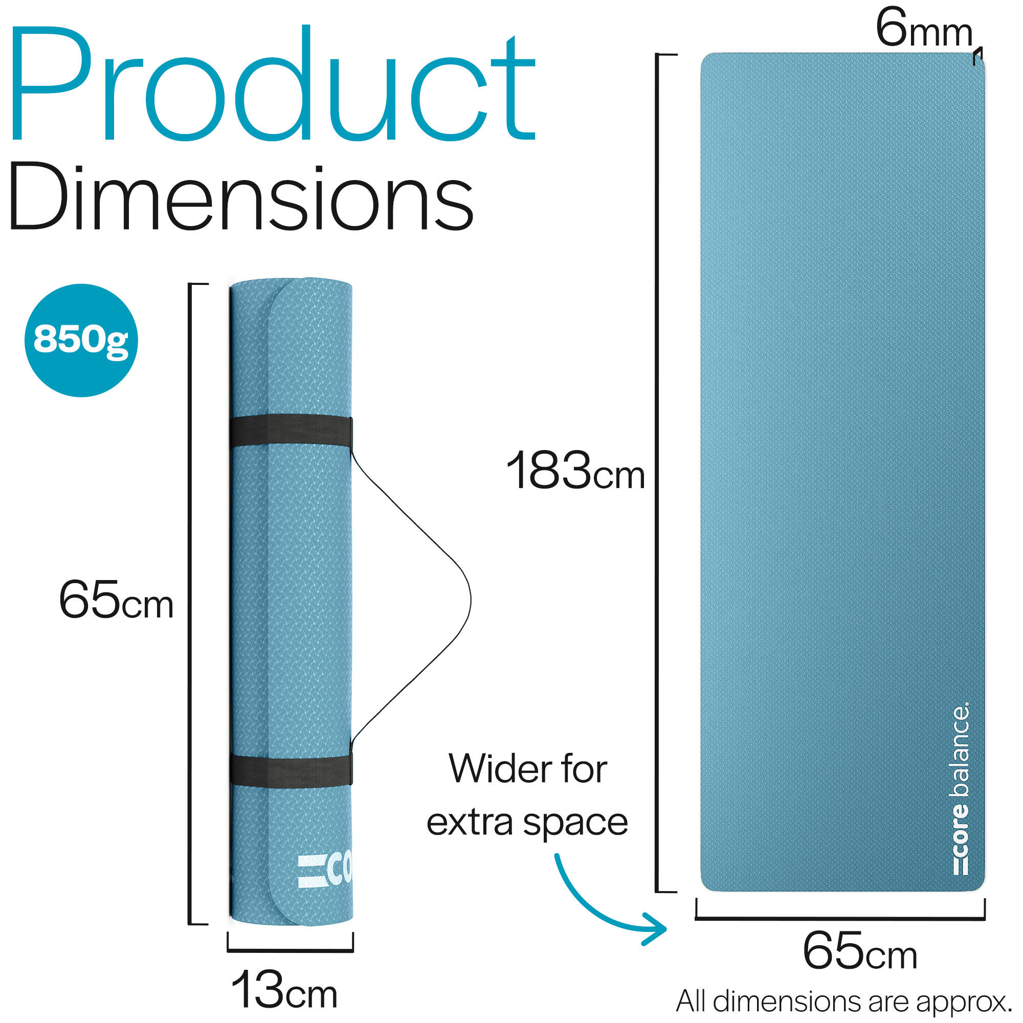 Yoga Exercise Mat 6mm TPE Foam With Carry Strap Core Balance Fitness 6/6