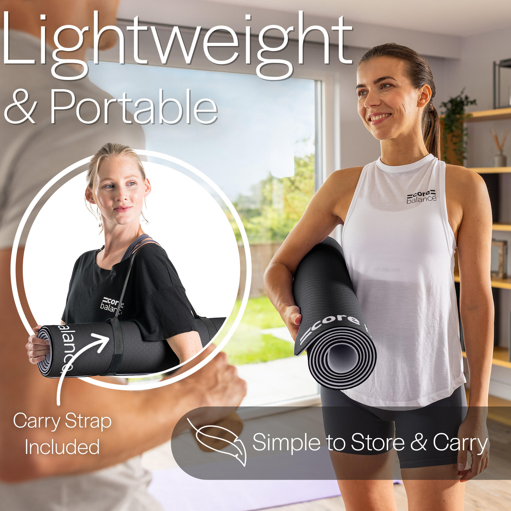 Yoga Exercise Mat 6mm TPE Foam With Carry Strap Core Balance Fitness 5/6