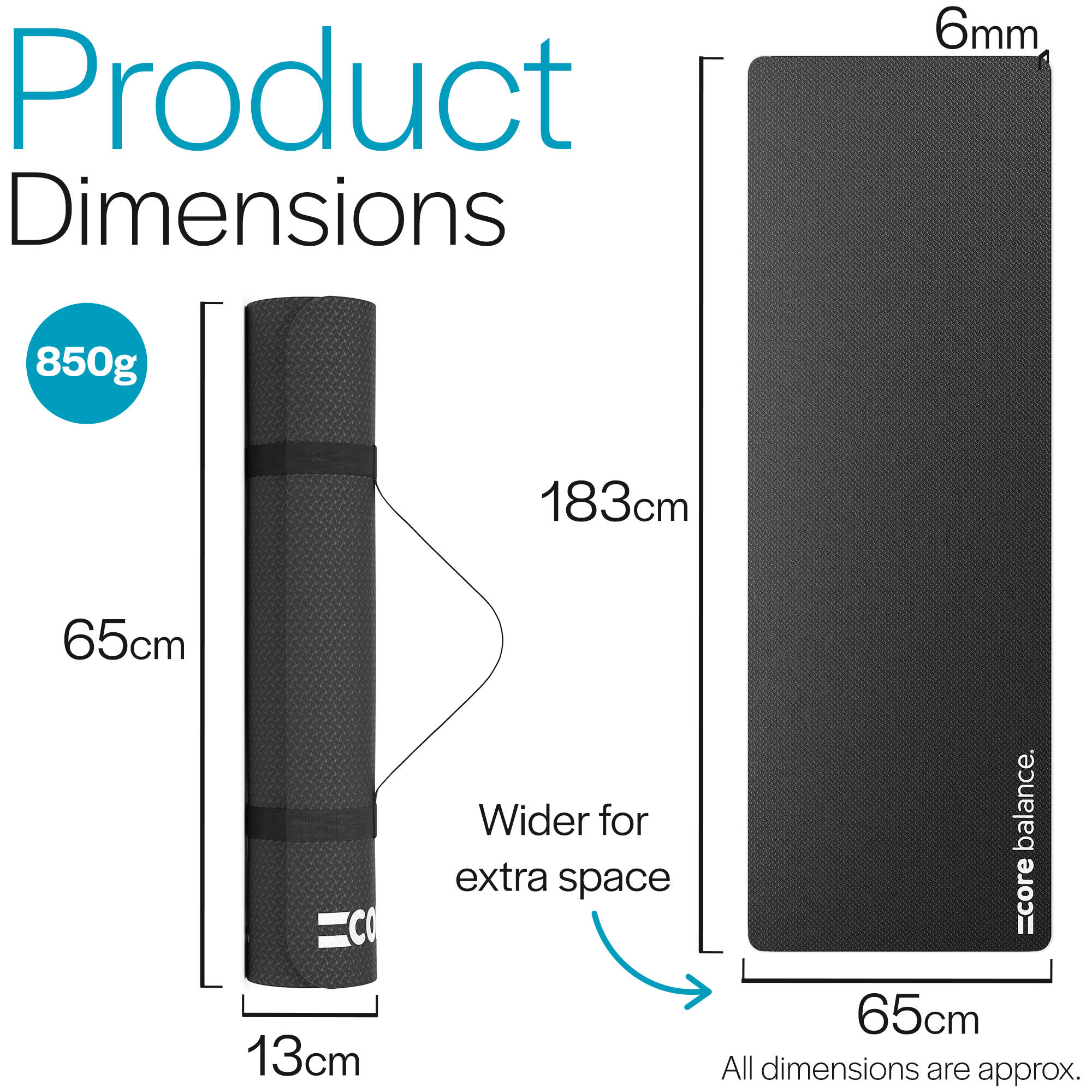 Yoga Exercise Mat 6mm TPE Foam With Carry Strap Core Balance Fitness 6/6