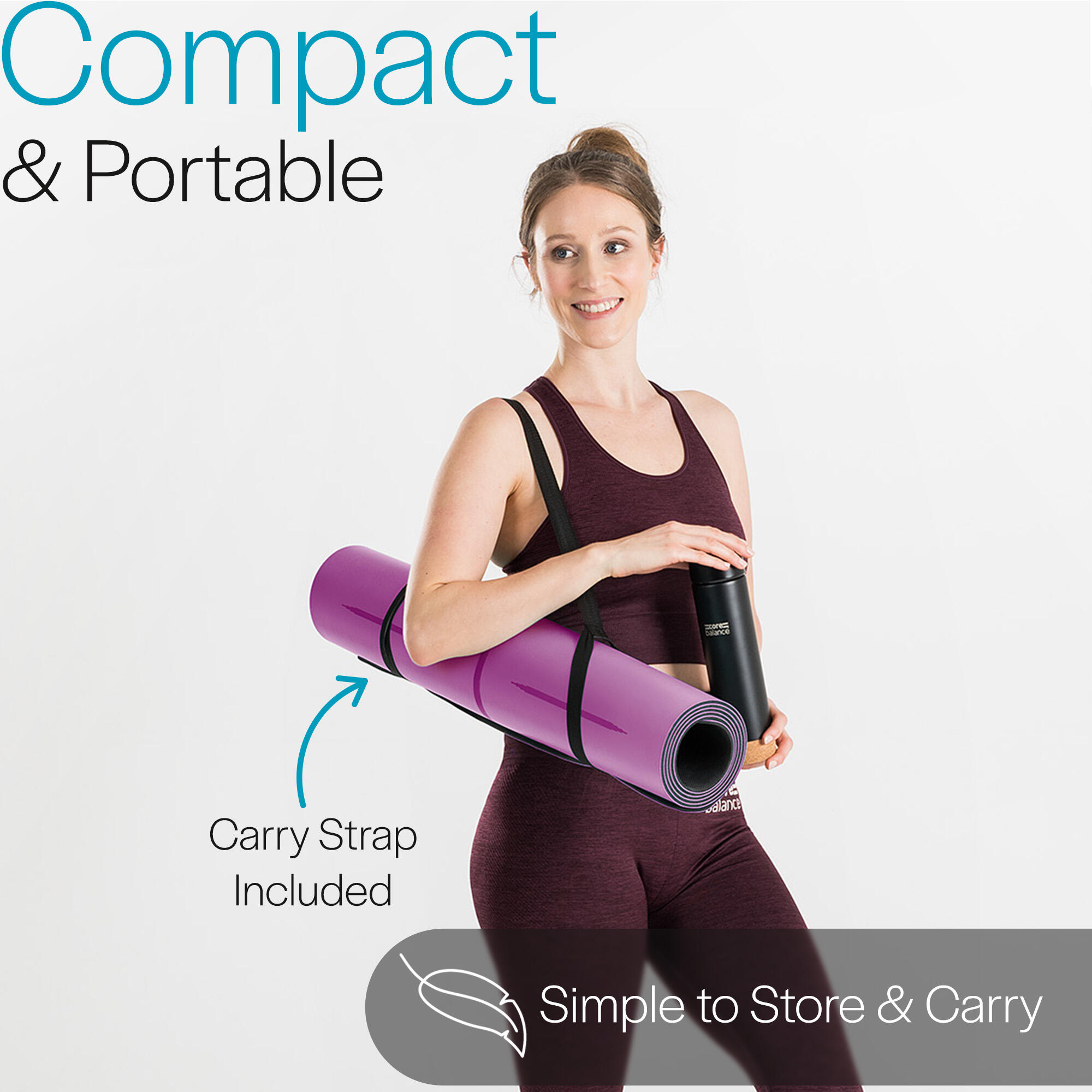 Rubber Yoga Mat With Body Alignment Lines Non Slip Extra Wide Core Balance 5/6