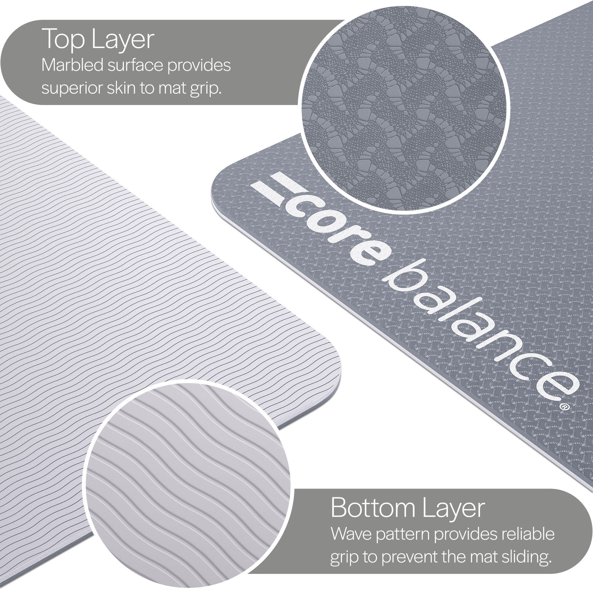Yoga Exercise Mat 6mm TPE Foam With Carry Strap Core Balance Fitness 3/6