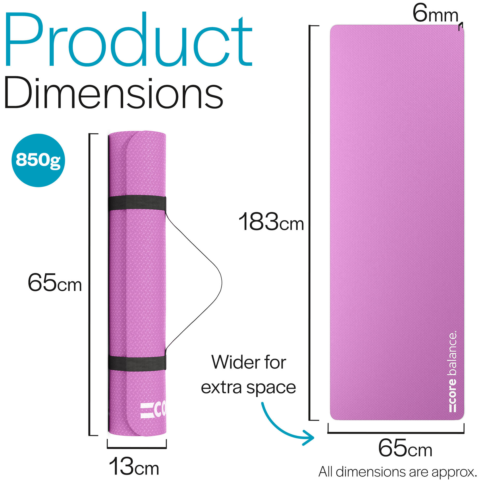Yoga Exercise Mat 6mm TPE Foam With Carry Strap Core Balance
