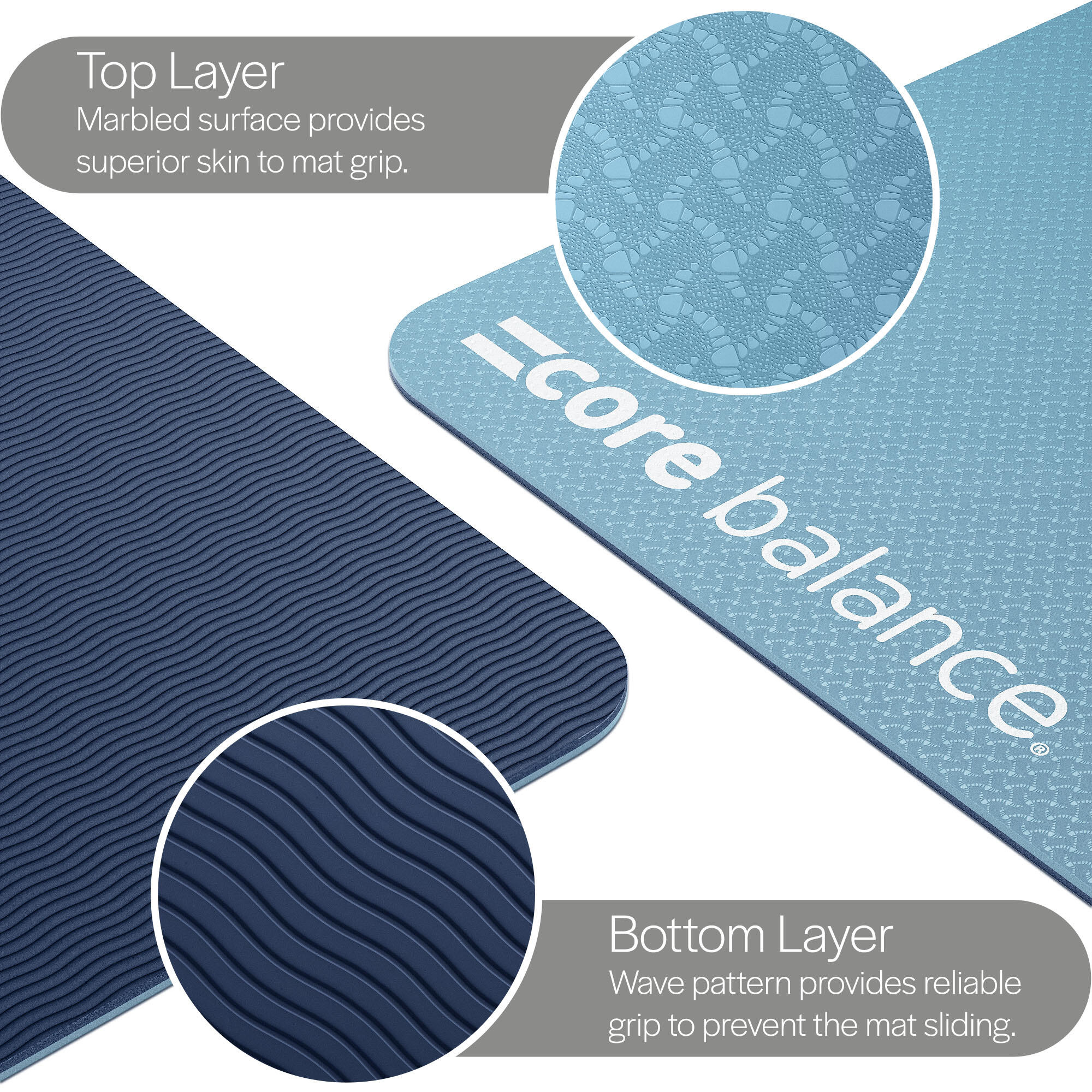 Yoga Exercise Mat 6mm TPE Foam With Carry Strap Core Balance Fitness 3/6