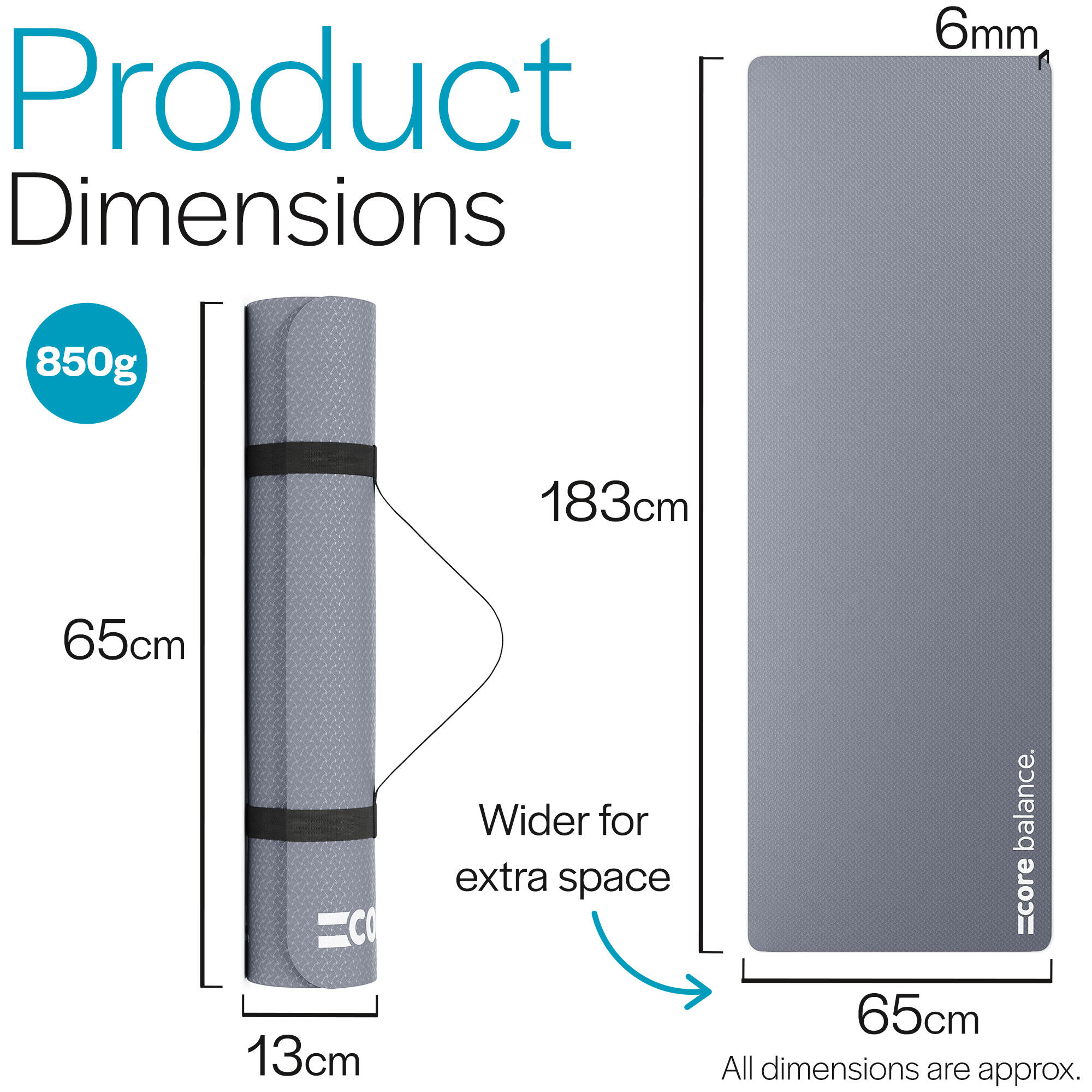 Yoga Exercise Mat 6mm TPE Foam With Carry Strap Core Balance Fitness 6/6