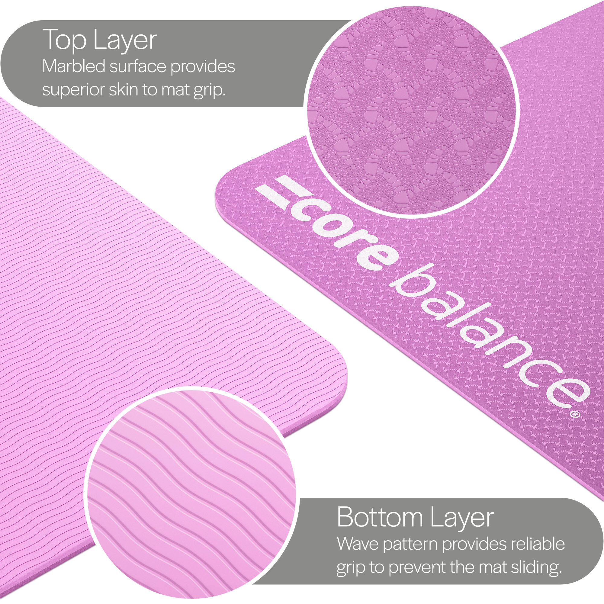 Yoga Exercise Mat 6mm TPE Foam With Carry Strap Core Balance