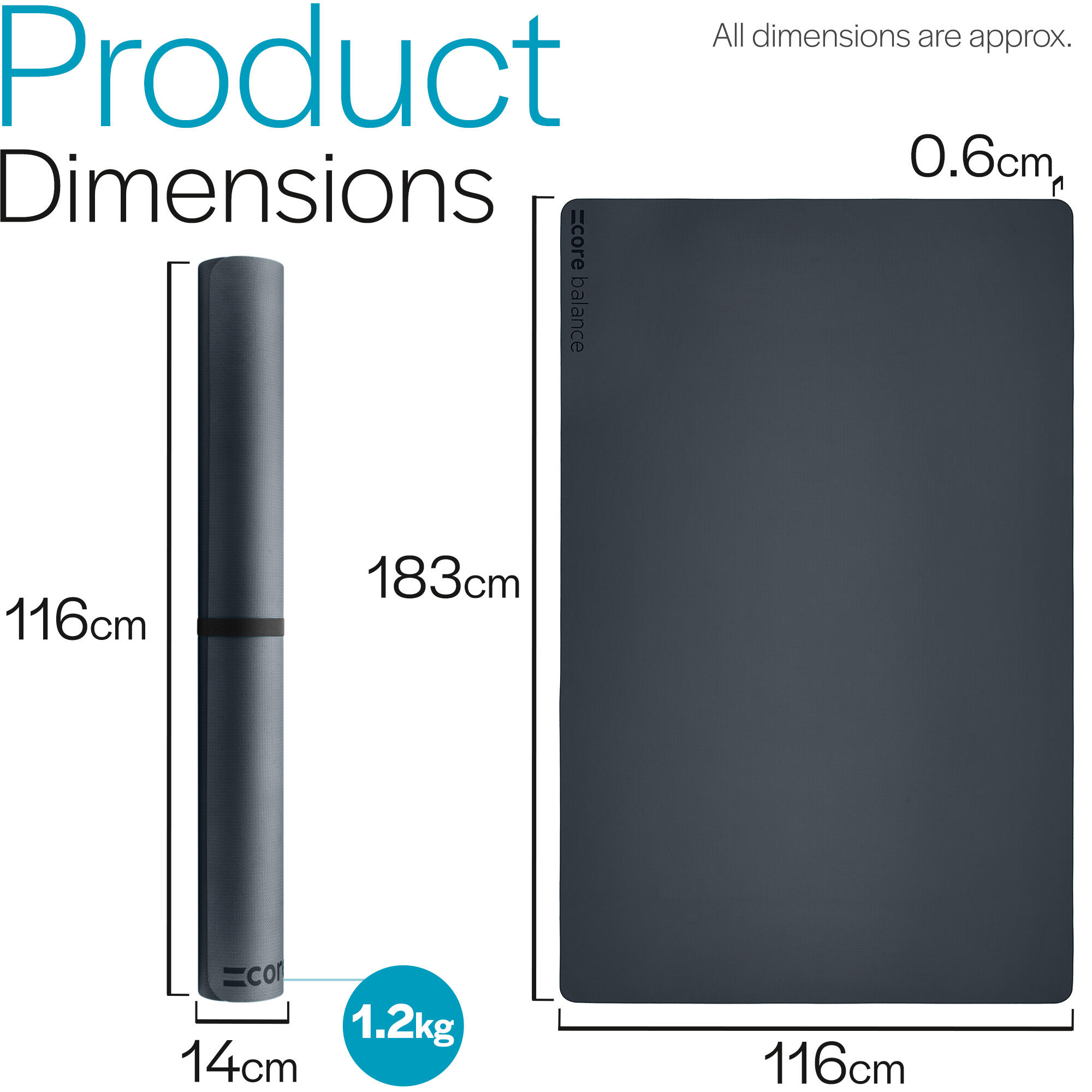 Extra Large Exercise Mat 6mm Thick TPE Yoga Fitness 183cm x 116cm Core Balance 6/6