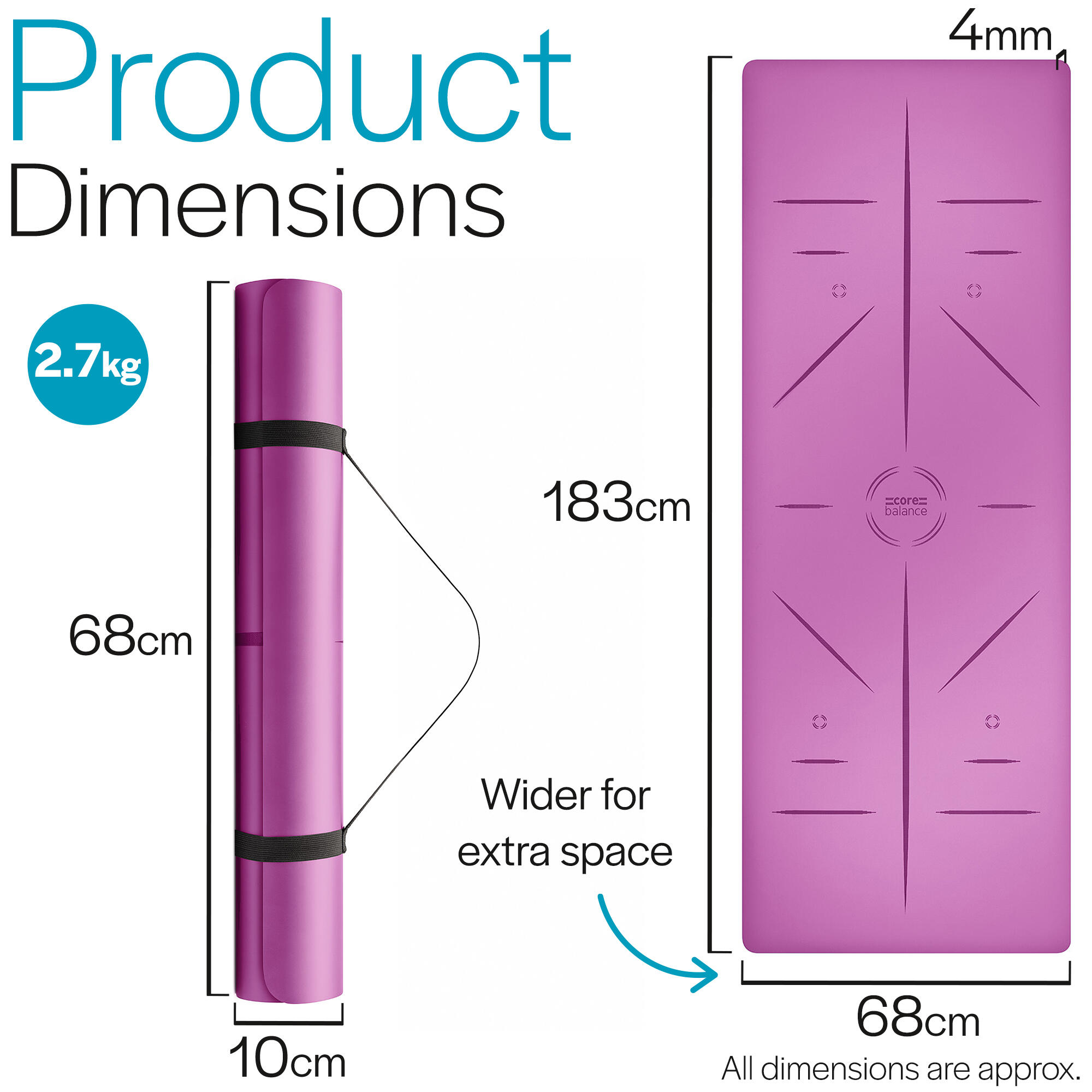 Rubber Yoga Mat With Body Alignment Lines Non Slip Extra Wide Core Balance 6/6
