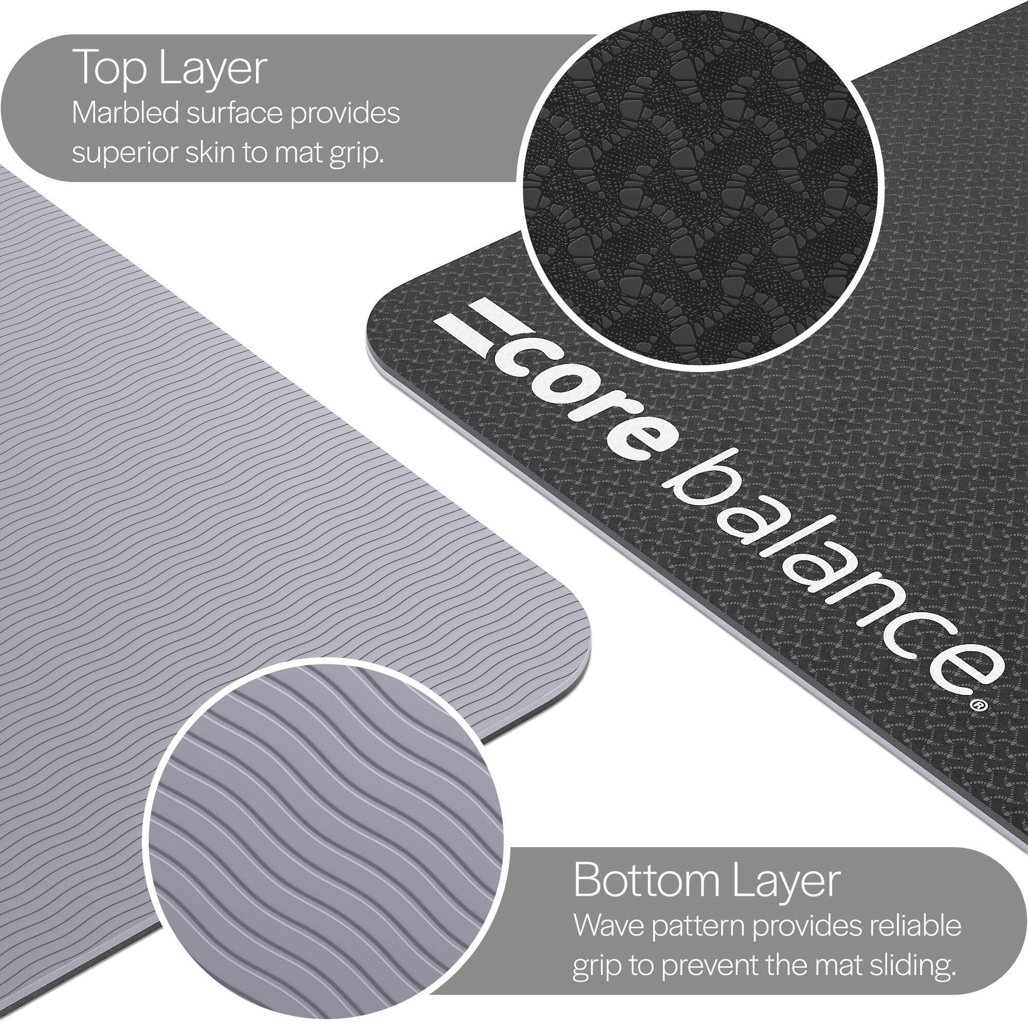 Yoga Exercise Mat 6mm TPE Foam With Carry Strap Core Balance Fitness 3/6