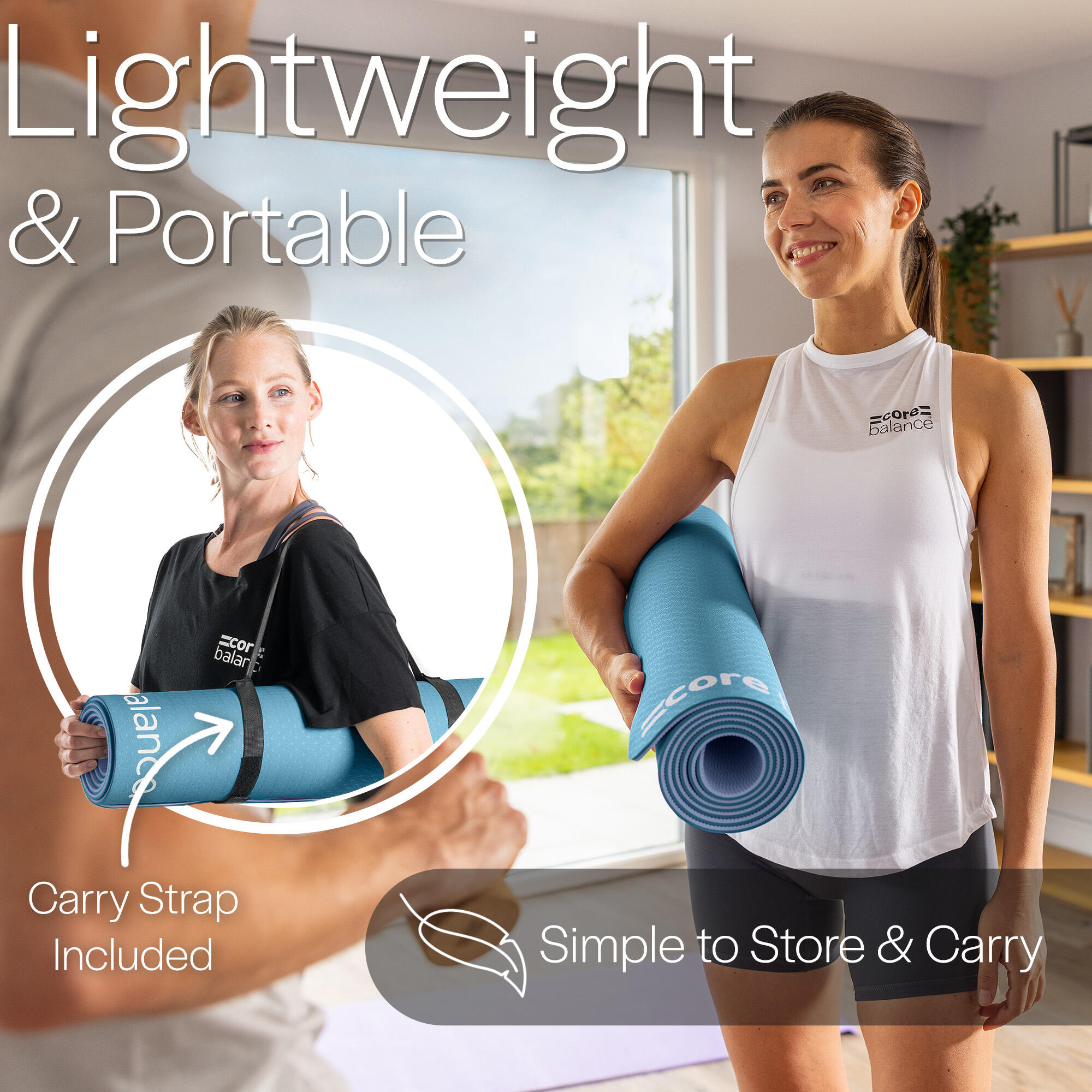 Yoga Exercise Mat 6mm TPE Foam With Carry Strap Core Balance Fitness 5/6