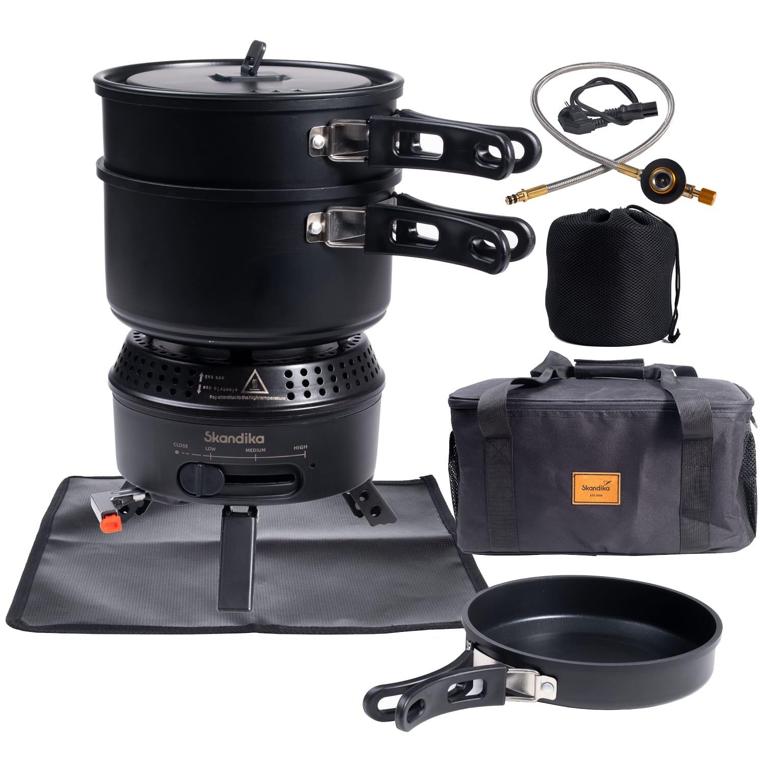 SKANDIKA Campingfornuis Rask Set - Hybride kooktoestel - 2 in 1 met elektriciteit of gas