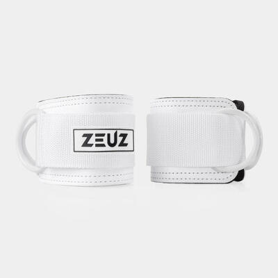 Zeuz 2 stuks enkelband fitness – ankle cuff strap – kabelmachine – wit & zwart