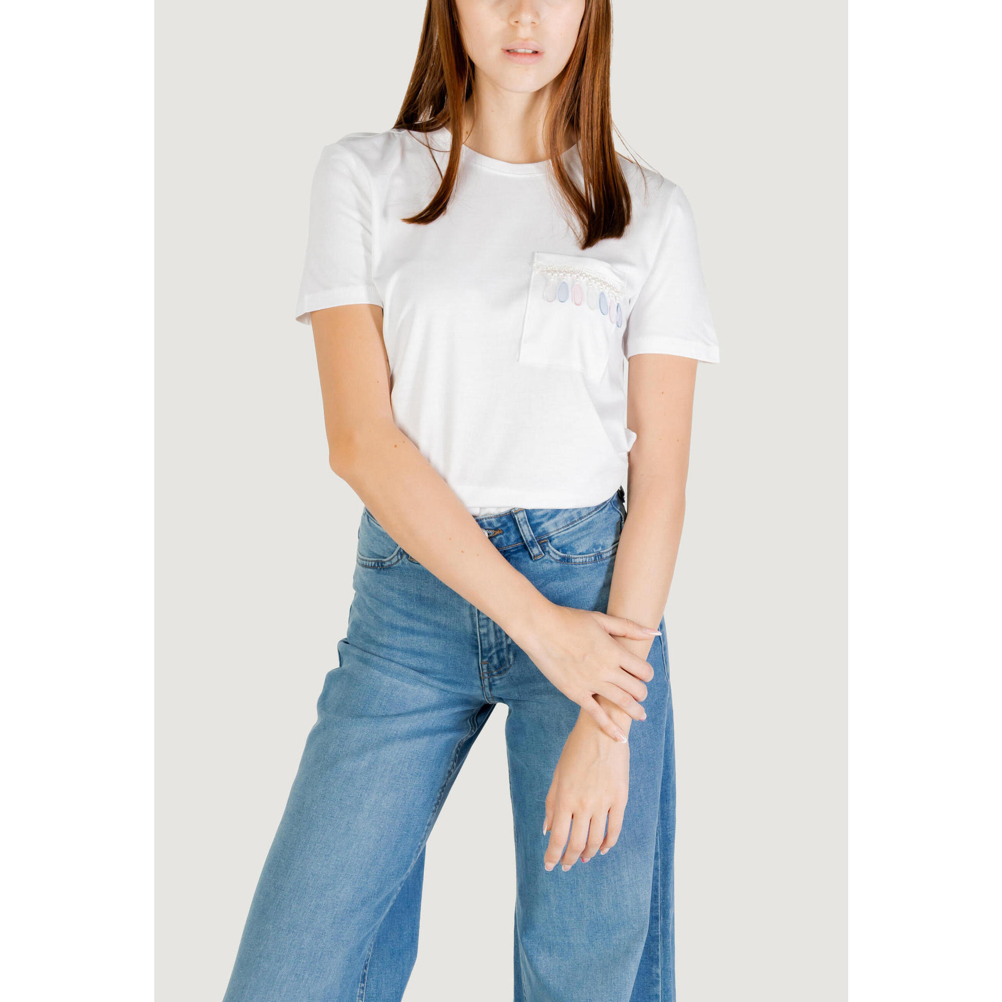 Only - T-shirt Crop Top Onlelis S/s Detail Pocket Tee Cs Jrs Femme Blanc - T-shirt Crop Top - Blanc - Decathlon