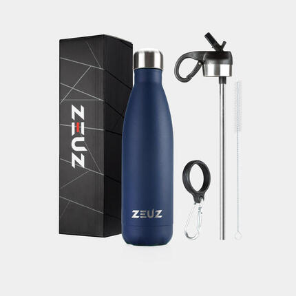 ZEUZ Premium RVS Thermosfles & Drinkfles – BPA Vrij – 500 ml – Donkerblauw