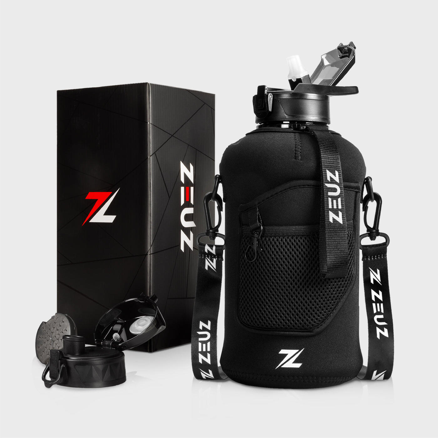 ZEUZ ZEUZ Grote Waterfles 2,2 Liter met Handvat – 2200 ML - BPA Vrij - Zwart