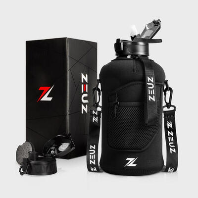 Zeuz grote waterfles 2.2 liter met handvat – 2200 ml - bpa vrij - zwart