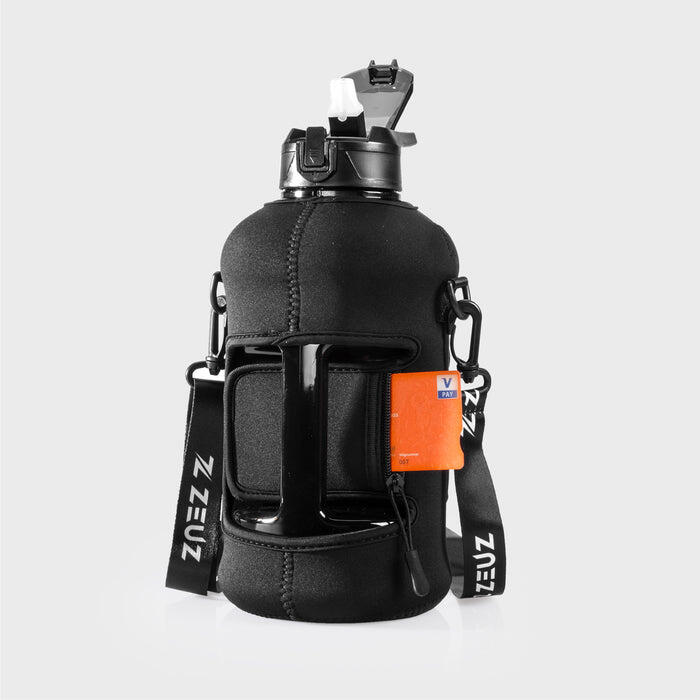 Gourde ZEUZ grande capacité 2,2 litres avec poignée – 2200 ml – Sans BPA – Noire 2/7
