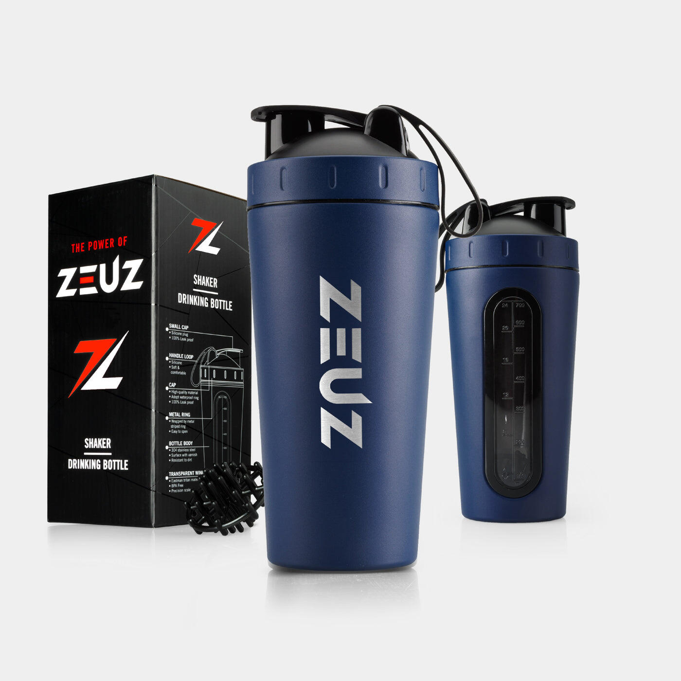 ZEUZ ZEUZ Premium RVS Shakebeker – Proteïne Shaker - BPA Vrij – 700 ml - Marine Blauw