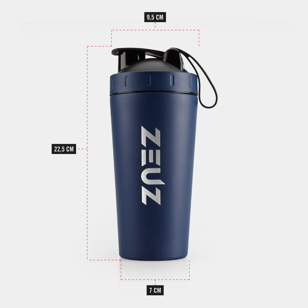 Gourde shaker ZEUZ Premium en acier inoxydable – Sans BPA – 700 ml – Bleu marine 4/5