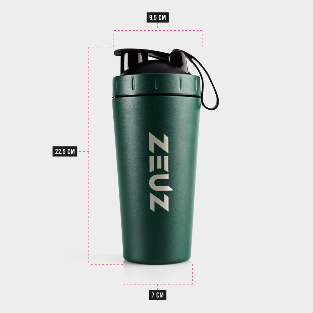 Gourde shaker ZEUZ Premium en acier inoxydable – Sans BPA – 700 ml – Vert mat 2/5