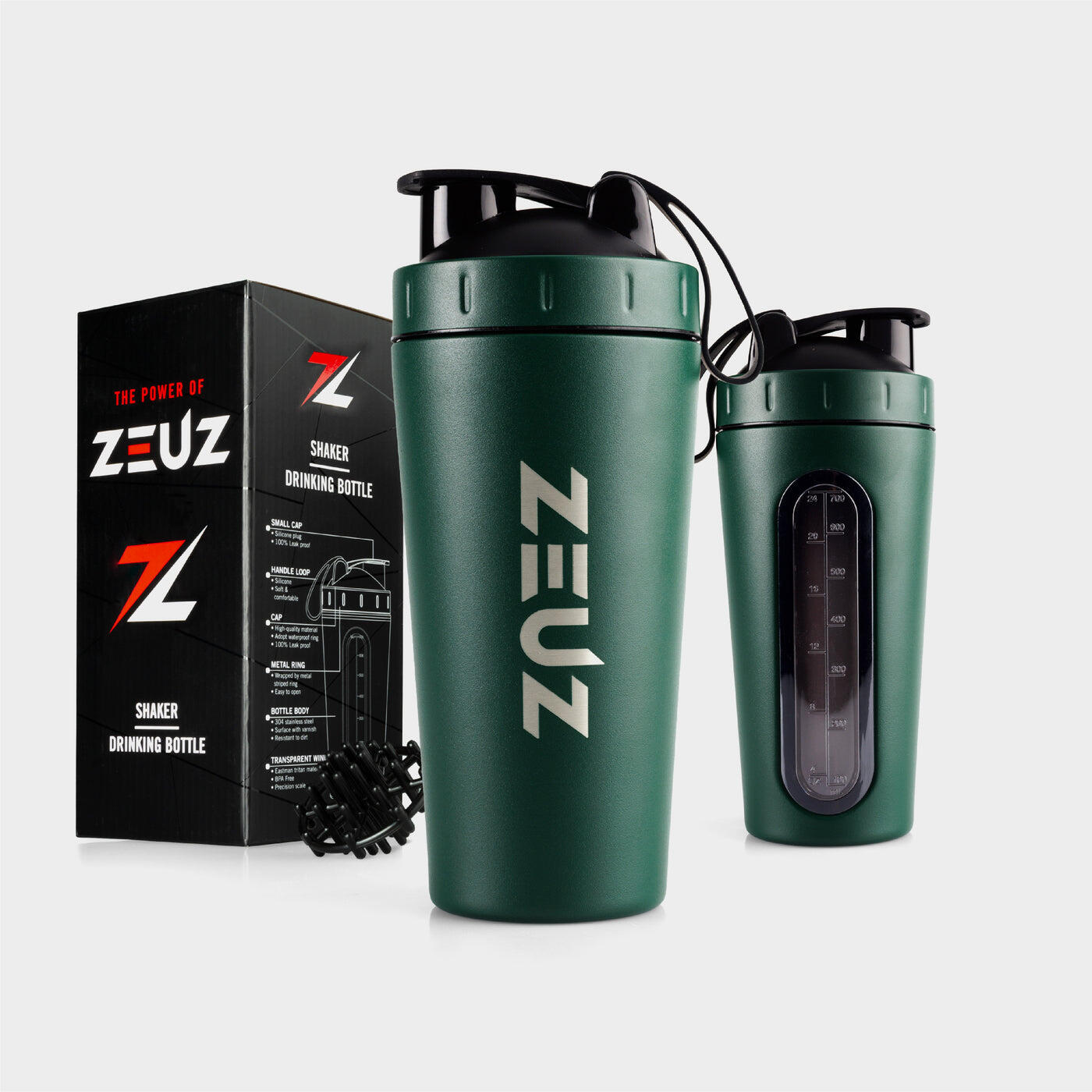 ZEUZ ZEUZ Premium RVS Shakebeker – Proteïne Shaker - BPA Vrij – 700 ml - Mat Groen