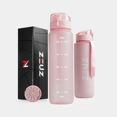 Zeuz motivatie waterfles 1 liter met tijdmarkeringen - bpa vrij – 1000 ml - roze